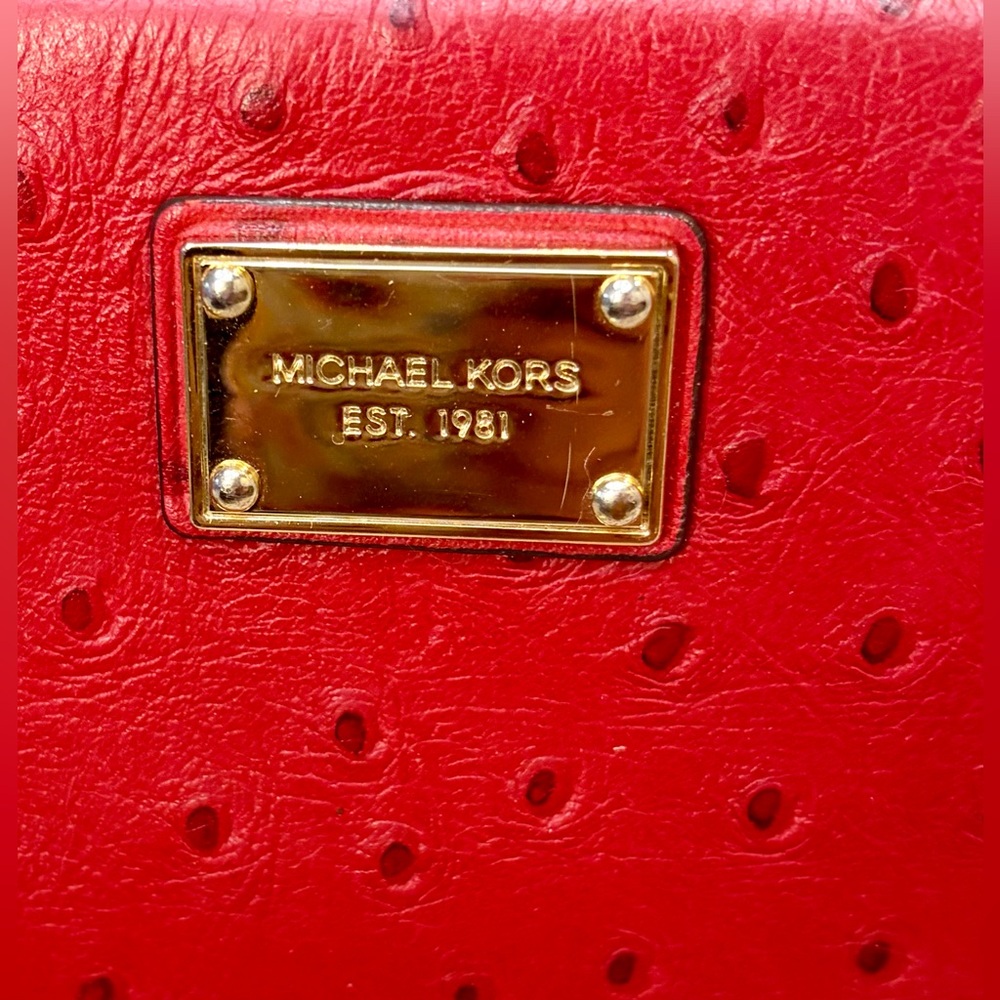 EUC! MICHAEL KORS Red Zip Wallet with Gold Chain Wristlet - Picture 3 of 15
